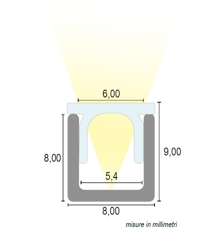 MINI-PROFILO ALLUMINIO CON COPERTURA OPALE MT. 3