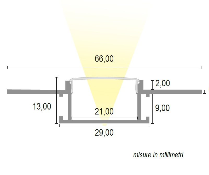 CANALINA PER CARTONGESSO ALLUMINIO CON OPALINO - 3 MT.
