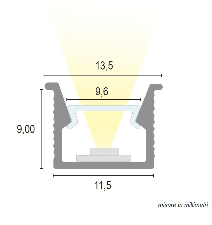 MINI CANALINA ALLUMINIO NERA CON LABBRETTI INTERNI E OPALE MT. 3